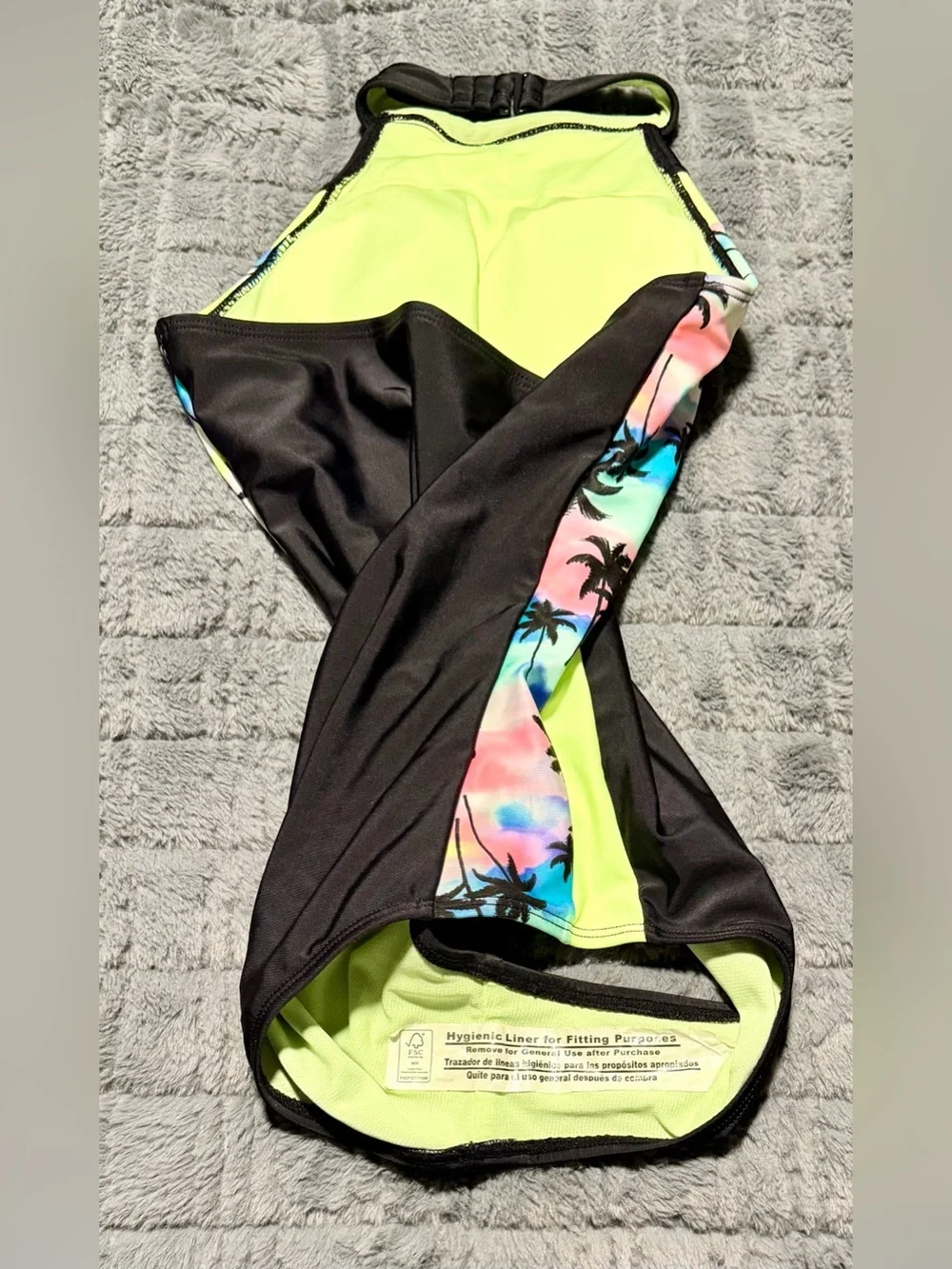 Justice Girls Tropical Palm Tree Halter High-Neck One-Piece Swimsuit - New